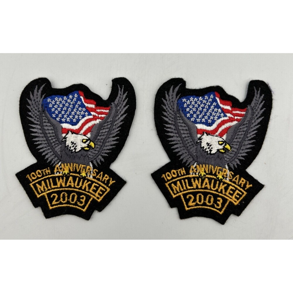 Harley Davidson Milwaukee 100th Anniversary 2003 Eagle Wing Patch Flag 3” - 2pk